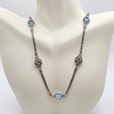 John Hardy 925 Sterling Silver 18K Gold Blue Topaz Necklace 18