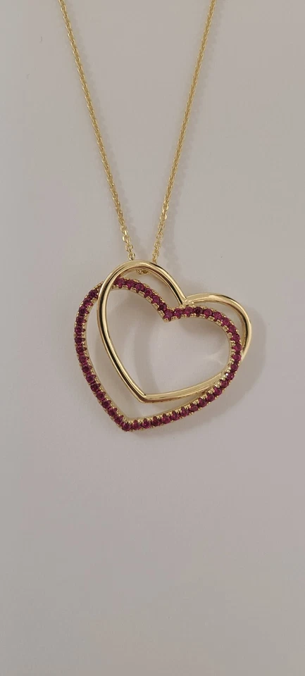 Double Heart Ruby Necklace Gold Over Sterling Silver 50 Ruby Stones 18" Chain - Image 4 of 4