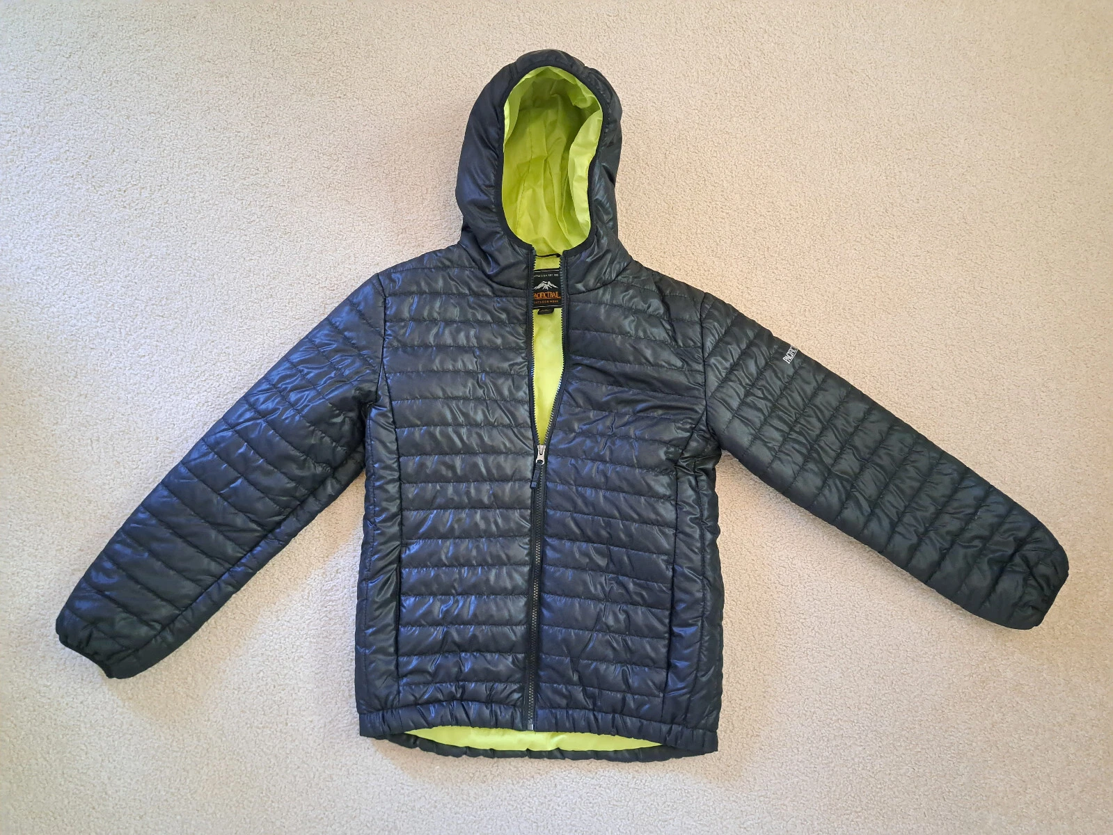 NEW Pacific Trail Hooded Puffer Jacket Black & Green Kids L 14/16