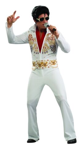 Elvis Presley Costume Mens White Jumpsuit Printed Jewels Red Scarf 1970s Rubies - Picture 1 of 4