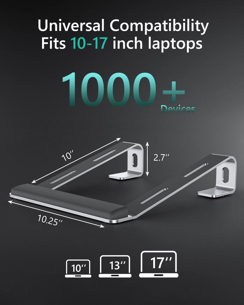 Aluminum Laptop Stand for Desk with Detachable Wrist Rest & Ergonomic Riser