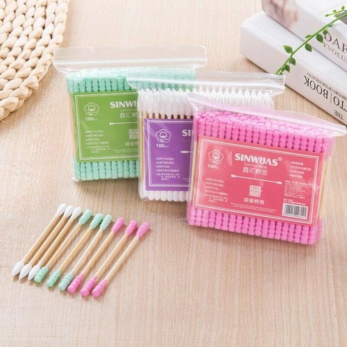 100PCS Baumwolle Tupfer Swab Applikator Q-Tips Doppel Spitze Holz Stäbe Ohr / - Bild 2 von 16