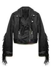 Giacca biker pelle di agnello nera stile western donna vera frange jacket