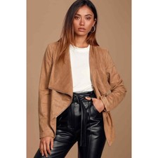 Nwt Lulus Wild At Heart Vegan Suede Moto Jacket In Tan Sz S Msrp $70