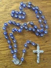 Very nice silver rosary blue beads sapphire rhinestone crucifix on the back FATIMA 1