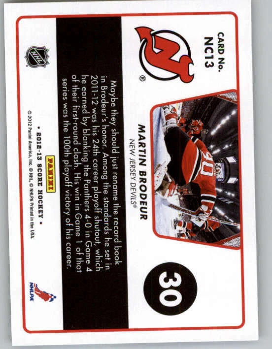 2012-13 Score Net Cam #NC13 Martin Brodeur (ref 156921) - Image 2 of 2
