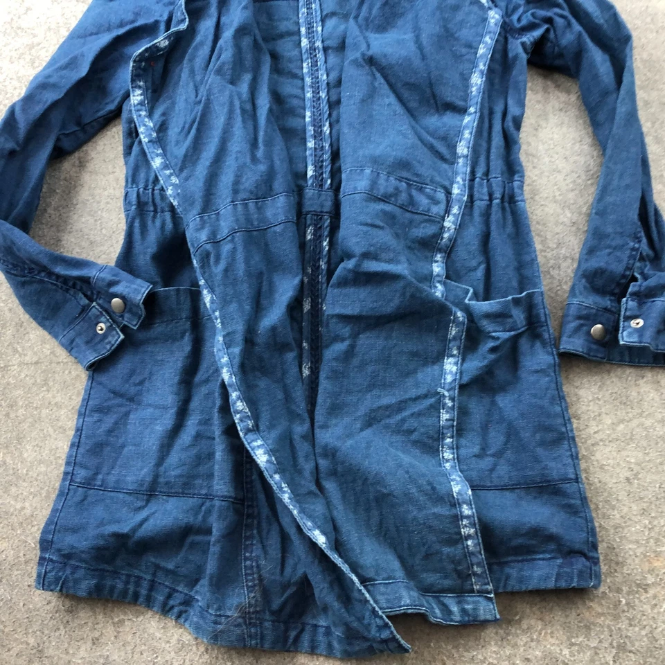 Chaqueta Anthropologie HEI HEI para mujer XS azul bolsillos frente abierto mezcla de lino Foto 2 de 4