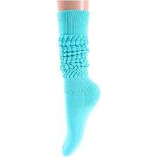 Blue Slouch Socks Women 80s 90s Socks Blue Tube Knee High Socks