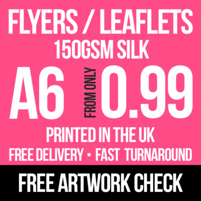 A6 Flyer Prospekte - vollfarbig bedruckt - 150 g/m² Seide - A6 Flyer Druck UK