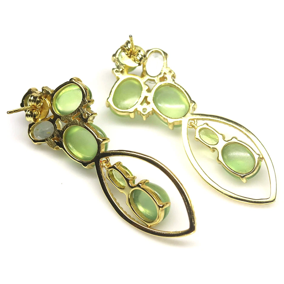 Gemstone Green Prehnite, Peridot & Zircon Earrings 925 Silver 18K Gold - Image 3 of 4