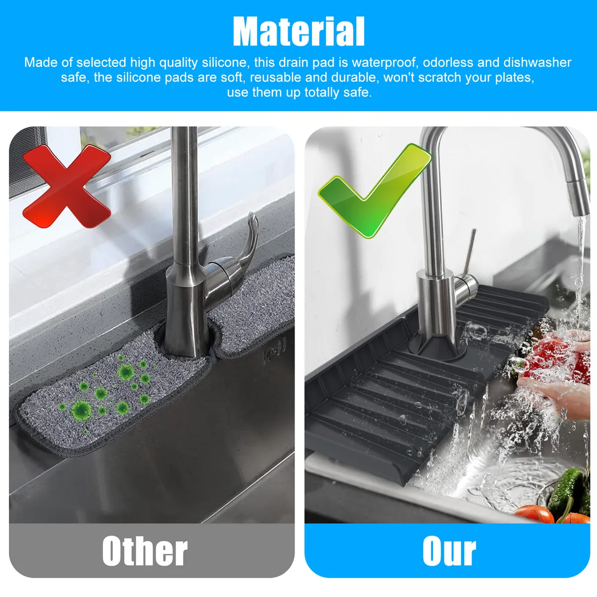 Personalized Kitchen Faucet Drain Mat,sink Splash Guard, RV Faucet