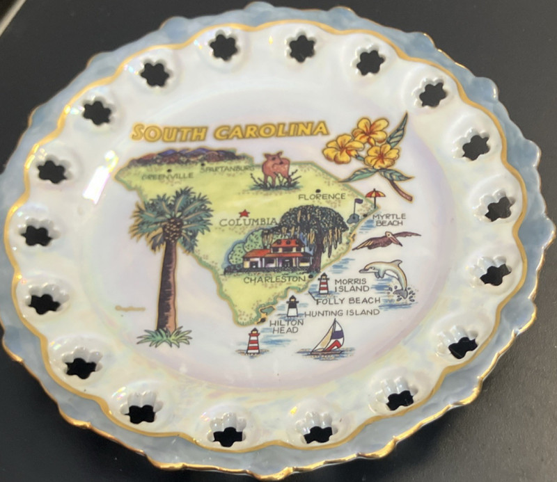 South Carolina Souvenir Decorative Plate with Landmarks and Hanging Wire