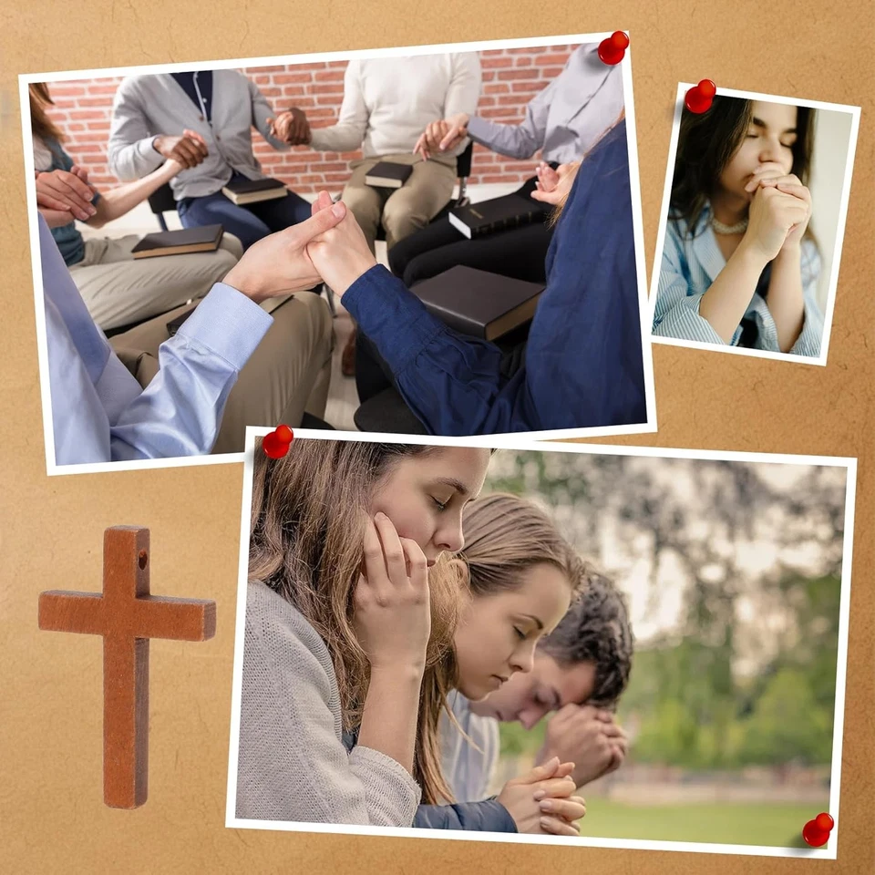 Cruz de madera con cadena, paquete a granel de 1,2 x 1,7 pulgadas, 50 piezas o 50 piezas Foto 3 de 4