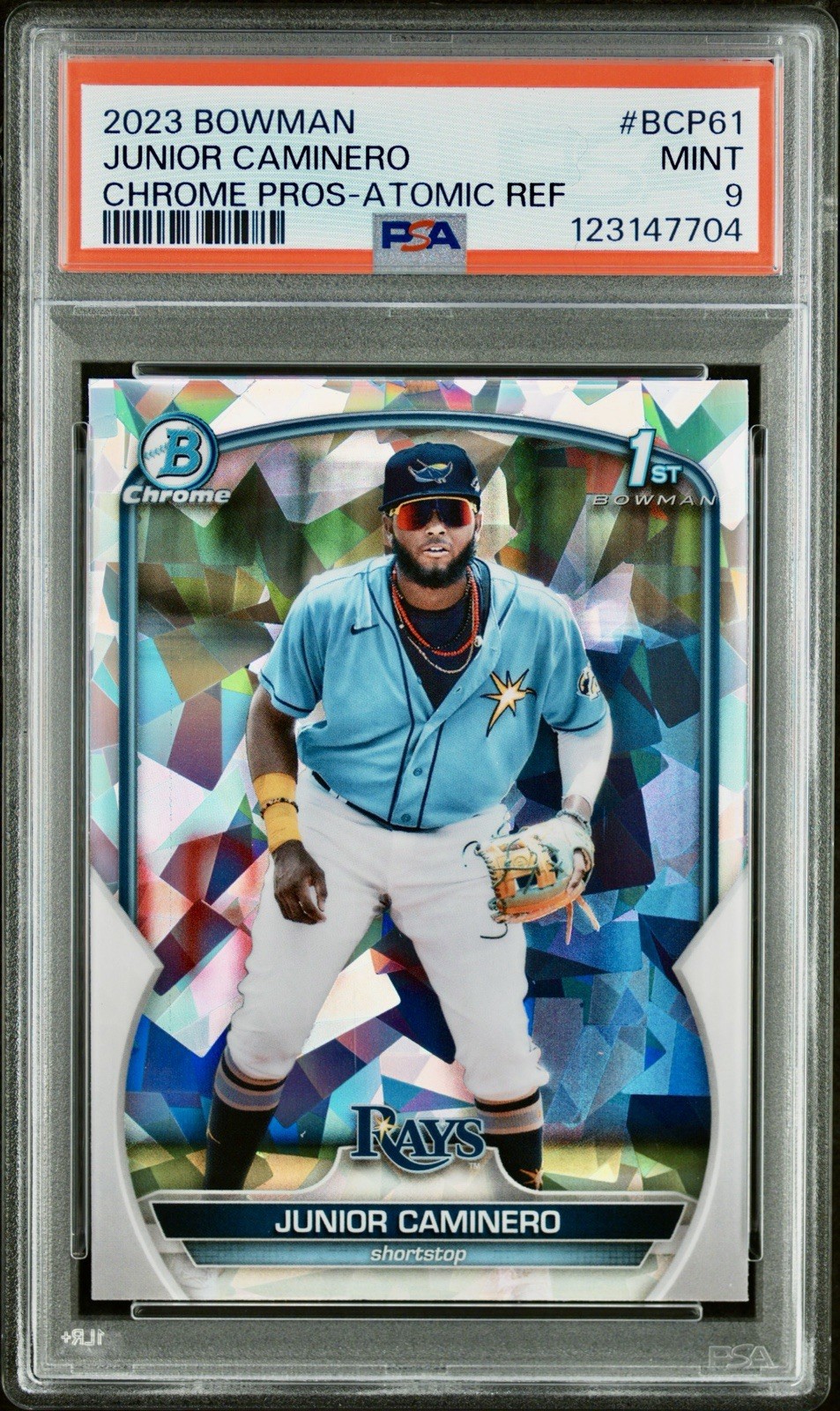 2023 Bowman Chrome 1st Junior Caminero Atomic Refractor PSA 9 BCP-61 Rays