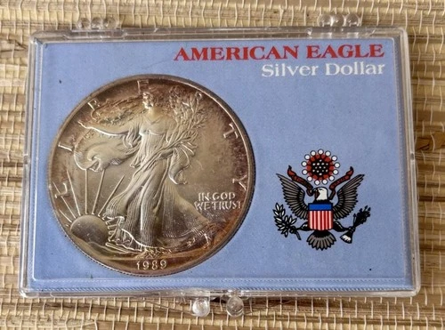 1989 American Silver Eagle $1 BU Uncirculated Toned 1 oz .999 Fine Silver