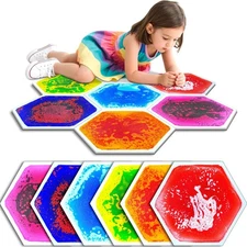Liquid Sensory Floor Tiles - 6 PCS Hexagon Sensory Floor Pads for Kids Aged O...
