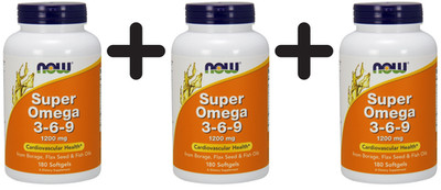 3 x NOW Foods Super Omega 3-6-9, 1200mg - 180 softgels (175,83 EUR/kg)