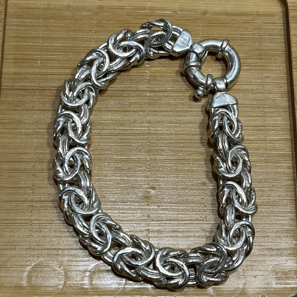 Неподписанный византийский филигранный коренастый браслет из серебра 925 пробы 7,5 дюйма - Италия - Изображение 2 из 4