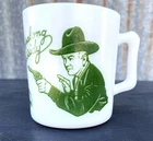 Vintage 1950s Hopalong Cassidy Milk Glass Mug Cup Western Hazel Atlas Green
