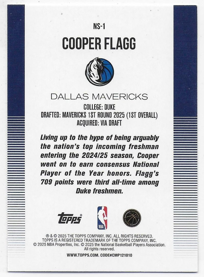 2025-26 Topps New School #NS1 Cooper Flagg RC - Dallas Mavericks