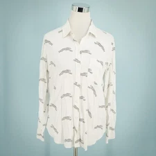 Rails Size Medium M White Black Charli Cheetahs Animal Print Button Linen Top