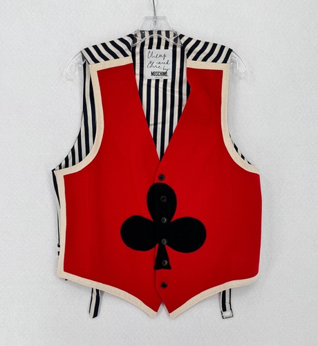 Vintage Moschino Cheap & Chic Red Club Card Suit Wool Vest Sz US 44