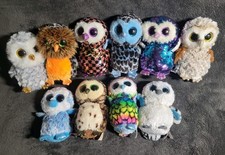 Lot of 10 TY Plush Beanie Boos Toy Owls Glitter Eyes