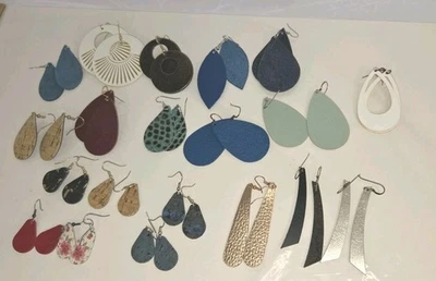 Leather Die Cut Earring Lot Of 20 Pairs Mixed Sizes, Shapes & Colors Lightweight - Image 1 of 4