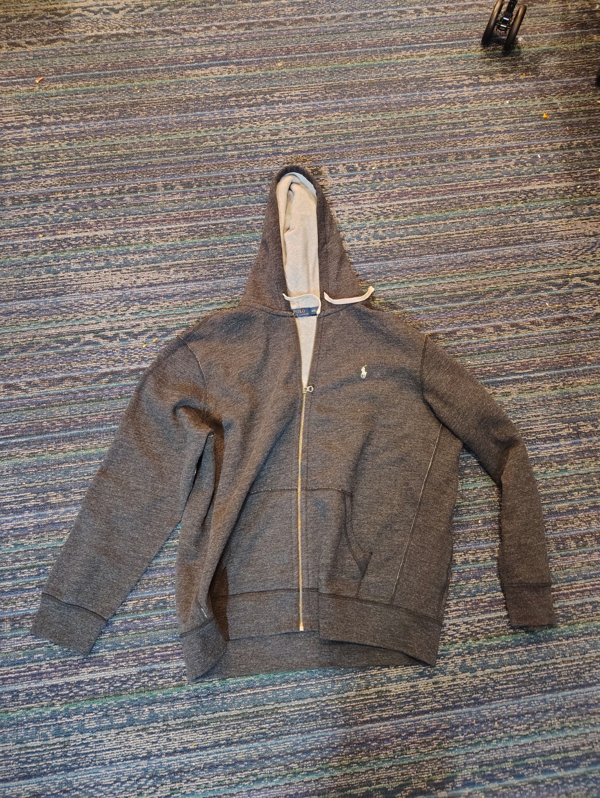 Polo Ralph Lauren uomo tg XXL full zip felpa con cappuccio grigio pony logo preppy