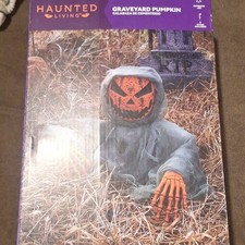 Haunted Living Graveyard Pumpkin Halloween Prop Plastic Fabric Orange Black Gray