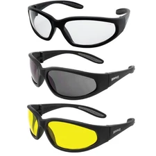Three (3) Pairs Global Vision Hercules Sunglasses with Clear Smoke & Yellow Lens