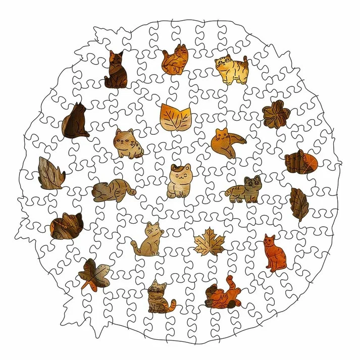Rompecabezas de madera de gatito otoño forma redonda adultos niños pequeño/A5 $39,99 nuevo en caja Foto 3 de 4