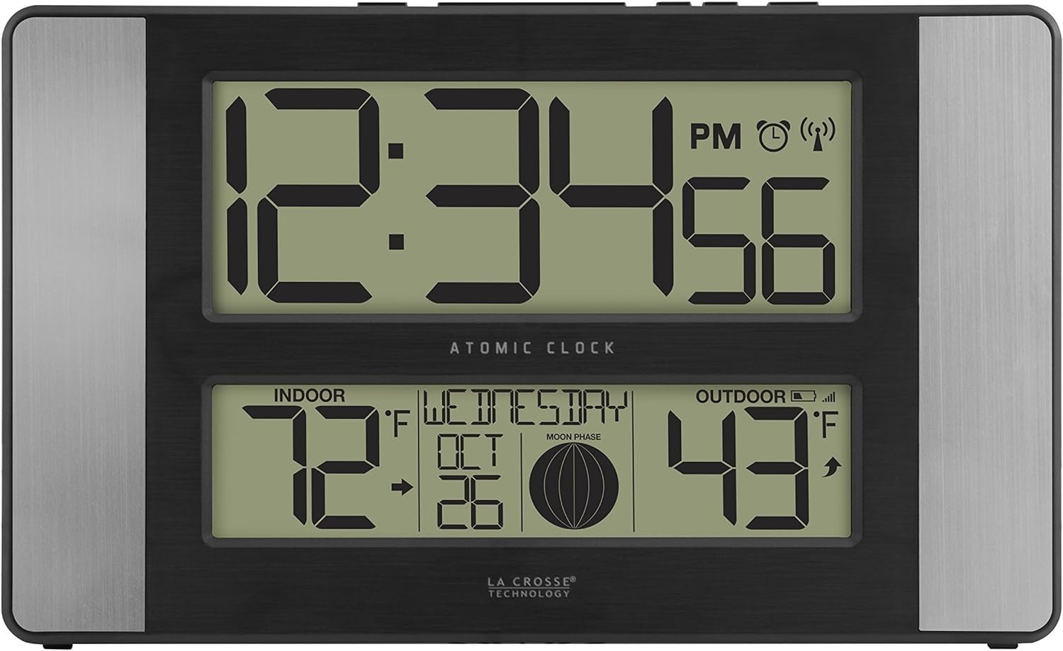 La Crosse Technology 513-1417AL-INT Atomic Clock w Outdoor Temp, Grey/Black