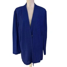 Ming Wang Plus Size 2X Textured Cardigan Sweater Blue FLAWS