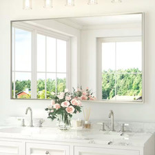 60 In. W X 36 In. H Rectangle Aluminum Framed Wall Bathroom Vanity Mirror in Bru