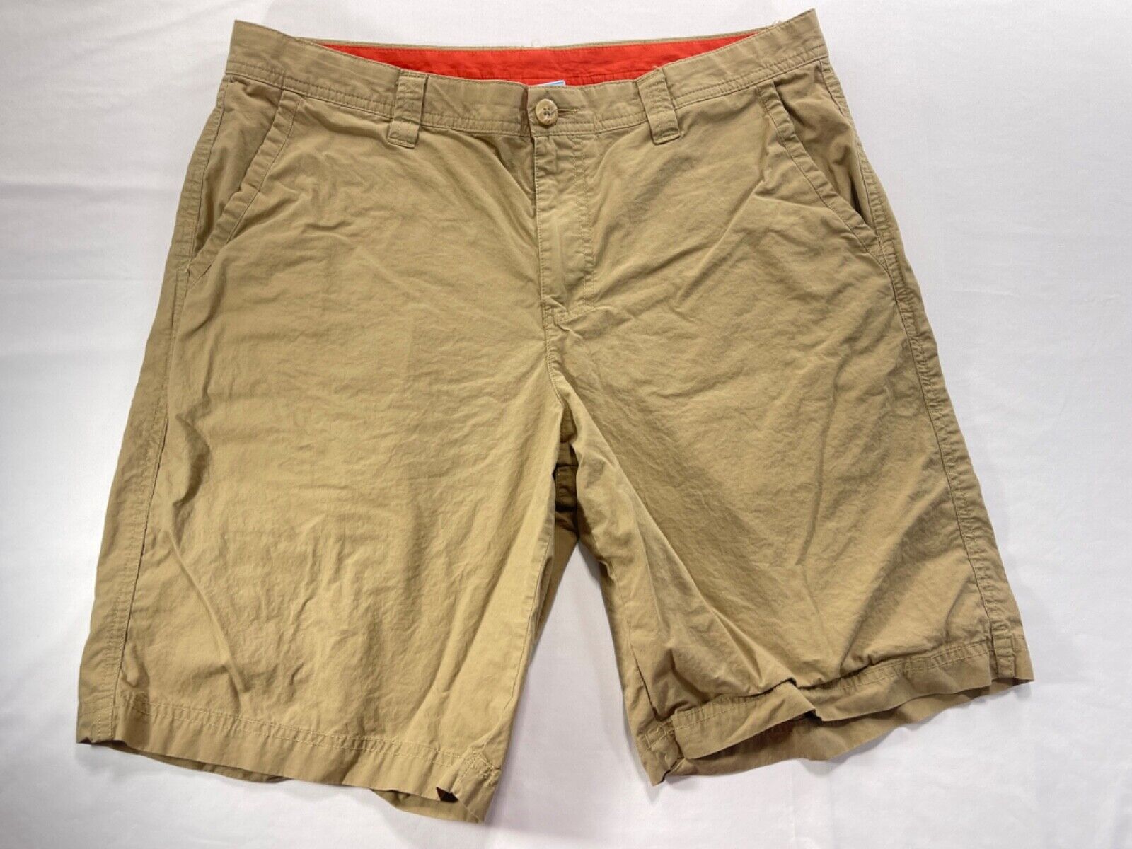 Columbia Fishing Shorts Mens 34 Hiking Sports Wear Tan Flat Front Chino 