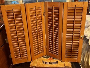 (8) Vintage Wood Louvered Plantation Window Shutters with Original Hardware