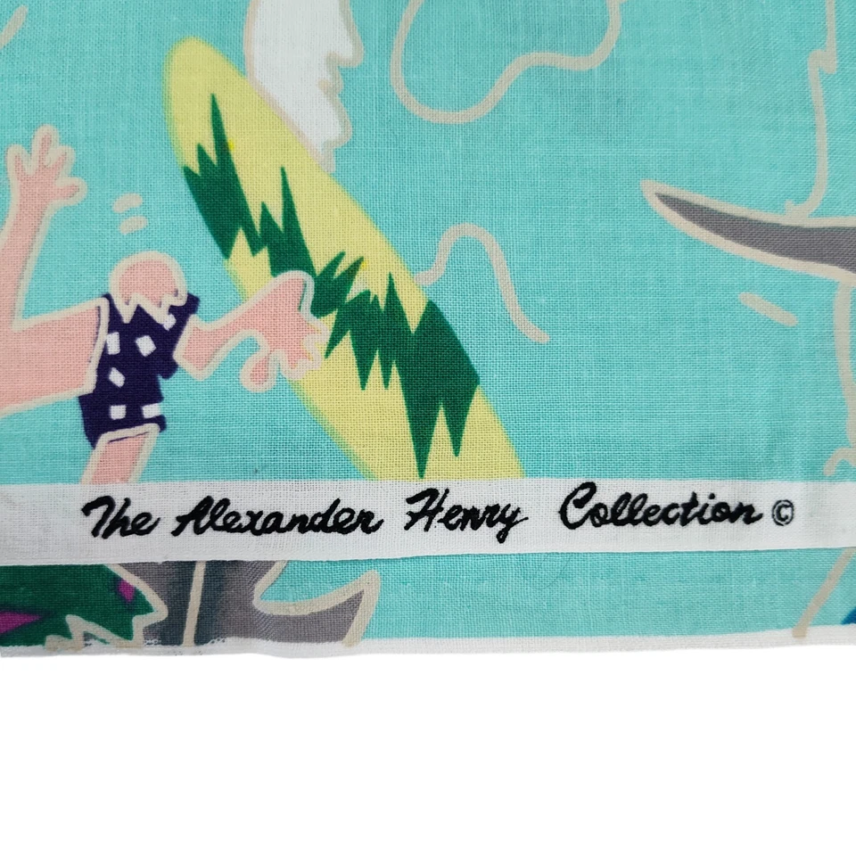 Henry Alexander Vintage Cotton Fabric 2yd Blue Shark Surfer Print Quilting Weigh - Image 3 of 4