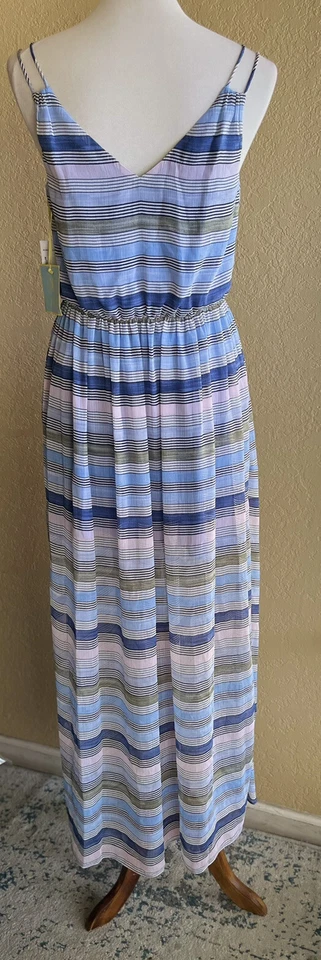 Maxi Vestido Para Mujer Cece by Cynthia Steffe Azul Jordan Cuello en V Sin Mangas Talla 4 Foto 4 de 4