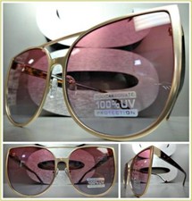 OVERSIZED EXAGGERATED CAT EYE Style SUN GLASSES Rose Gold Frame Pink  Blue Lens