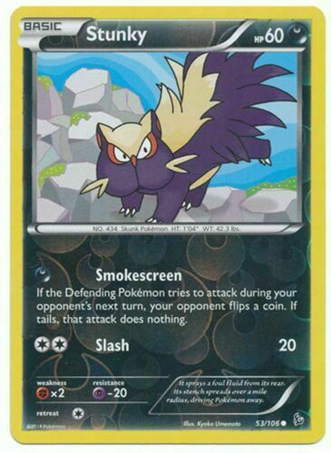 Stunky 53/106 Flashfire Reverse Holo Common Light Play Pokemon DNA GAMES