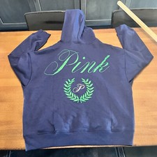 Victoria's Secret PINK Crest Logo Zip Hoodie Hooded Sweatshirt Jacket Blue Green