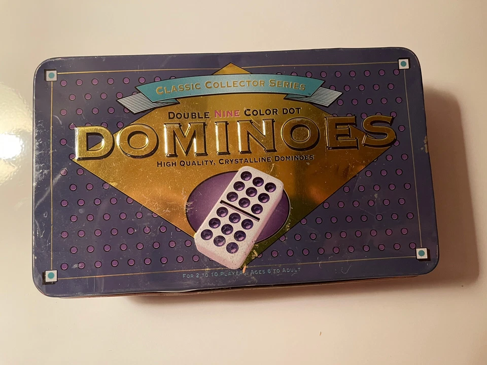 Vintage Classic Collectors Series Double 9 Color Dot Dominoes in Collectors Tin - Image 2 of 3