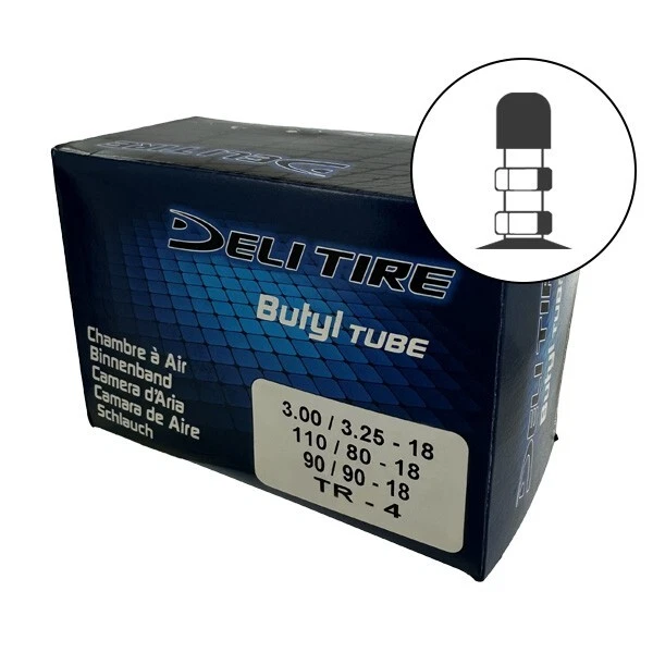 DELI TIRE chambre à air moto 300/325 x 18 valve droite tr4 a vis