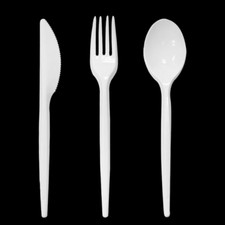 Tithe White Plastic Cutlery Set Reusable Biodegradable Catering Supply