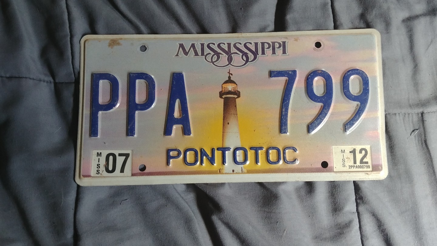 2007 07 Mississippi MISS LICENSE PLATE PPA799 AUTOMOBILE Pontotoc Tag