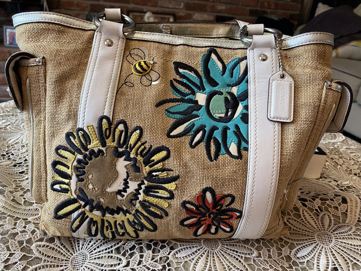 Coach straw deals bag with flowers