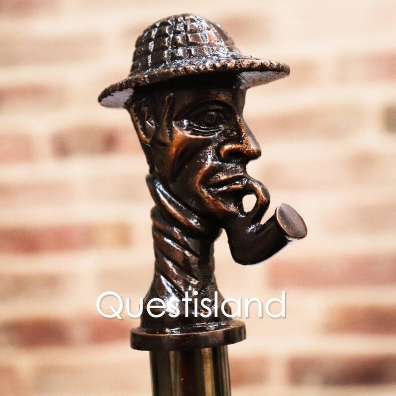 Antique Solid Brass Look Sherlock Head Handle Spi… - image 3