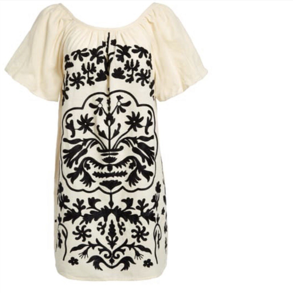 Free People Fiona Embroidered Mini Dress Ivory Combo Small S NWT