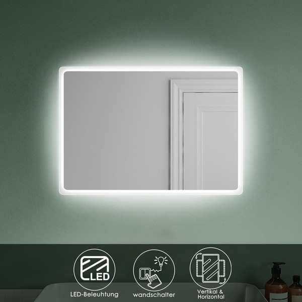 Badspiegel Badezimmerspiegel Wandspiegel Mit Led Beleuchtung Lichtspiegel 40X60-image